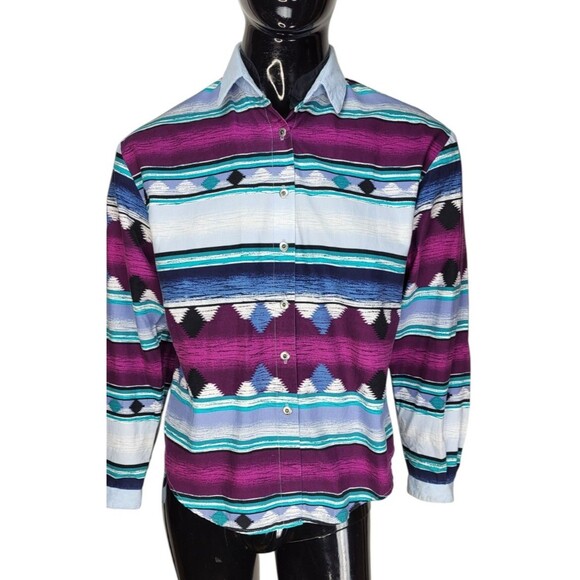 Vintage Roughrider by Circle T Western Cowboy Tribal Aztec LS Button-Down Large - Picture 2 of 8